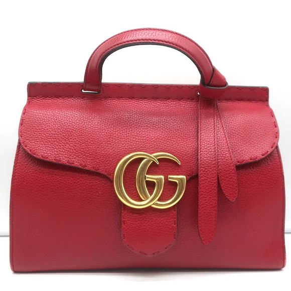 Gucci GG Marmont Small Top Handle Bag Red Grained Leather Crossbody - Picture 3 of 12